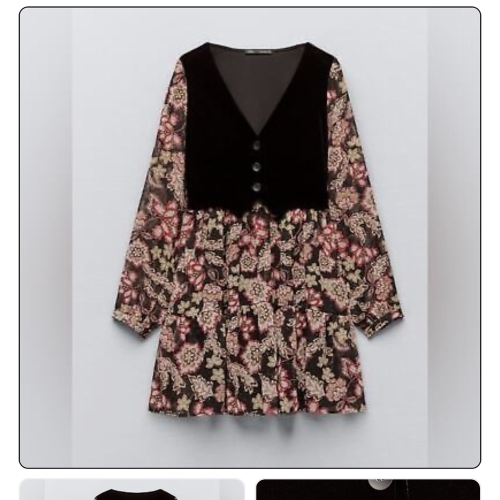 COPY - Zara printed dress with black velvet vest